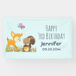 かわいい森の動物お洒落漫画誕生日 横断幕