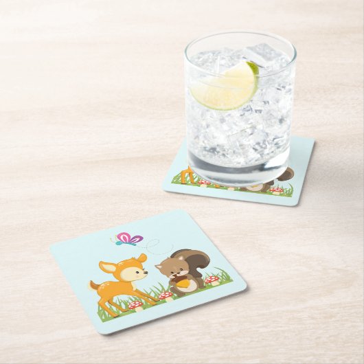 かわいい森の動物お洒落漫画 スクエアペーパーコースター (インサイチュ)