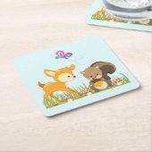 かわいい森の動物お洒落漫画 スクエアペーパーコースター (アングル)