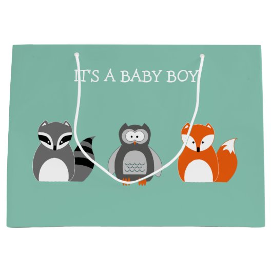 かわいい森の動物それは男の赤ちゃん ラージペーパーバッグ (正面)