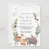 かわいい森の動物たちが冬のベビーシャワー 招待状 (正面)