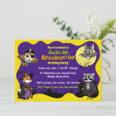 かわいい森の動物たちが衣装を着た子供の誕生日パーティー 招待状 (スタンド正面)