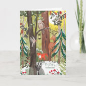 かわいい森の動物たちと緑の森のクリスマス シーズンカード (正面)