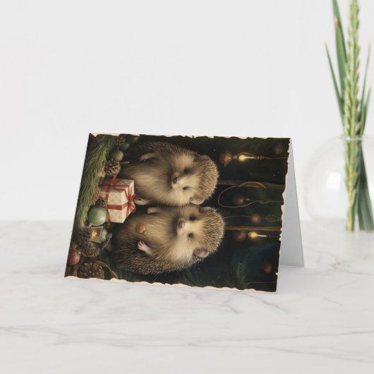 かわいい森の動物たちのクリスマスグリーティング カード (正面)