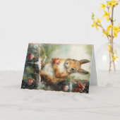 かわいい森の動物たちのクリスマスグリーティング カード (黄色い花)
