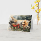 かわいい森の動物たちのクリスマスグリーティング カード (黄色い花)