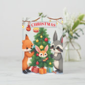 かわいい森の動物たちのクリスマスツリーカード シーズンカード (スタンド正面)