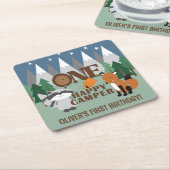 かわいい森の動物たち、おめでとう スクエアペーパーコースター (アングル)