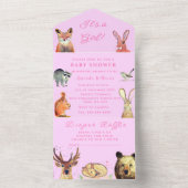 かわいい森の動物たち 女の子の赤ちゃん歓迎会 オールインワン招待状 (内側)