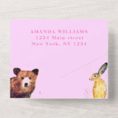 かわいい森の動物たち 女の子の赤ちゃん歓迎会 オールインワン招待状 (裏面)