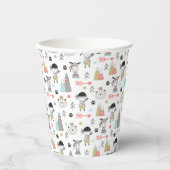 かわいい森の動物とインディアンの男の子の柄 紙コップ (正面)