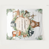 かわいい森の動物と緑の植物のジャングル 赤ちゃん歓迎会 タペストリー (正面(横))