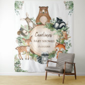 かわいい森の動物と緑の植物のベイビーシャワー タペストリー (インサイチュ)