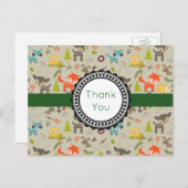 かわいい森の動物と花の模様のサンキューカード ポストカード (正面/裏面)