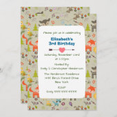 かわいい森の動物と花の誕生日招待状 招待状 (正面/裏面)