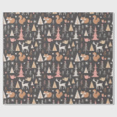 かわいい森の動物のクリスマス ラッピングペーパー (フラット)