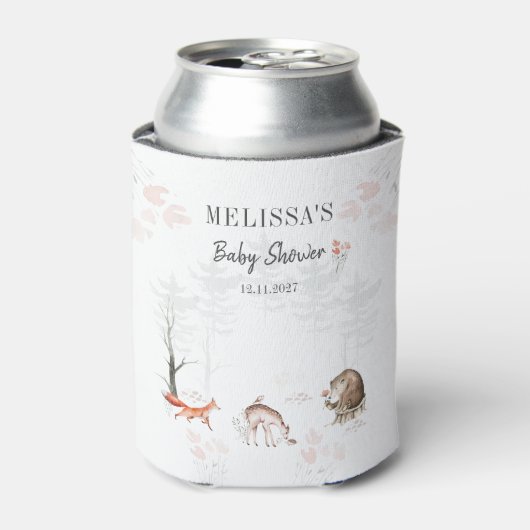 かわいい森の動物のジャングル 赤ちゃんのお披露目パーティー 缶クーラー (缶正面)