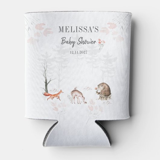 かわいい森の動物のジャングル 赤ちゃんのお披露目パーティー 缶クーラー (正面)