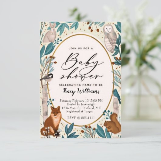 かわいい森の動物のベビーシャワー招待状 招待状 (スタンド正面)