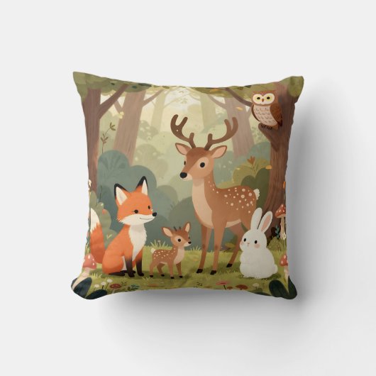 かわいい森の動物の保育園シーン クッション (正面)