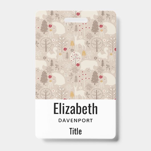 かわいい森の動物の北欧パターン バッジ (正面)