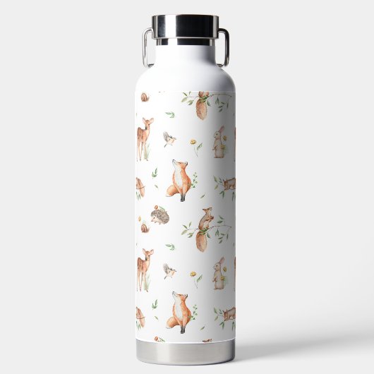かわいい森の動物の友だちパターン ウォーターボトル (正面)