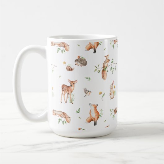かわいい森の動物の友だちパターン コーヒーマグカップ (左)