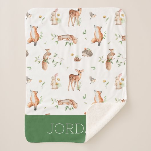 かわいい森の動物の友だちパターン シェルパブランケット (正面)