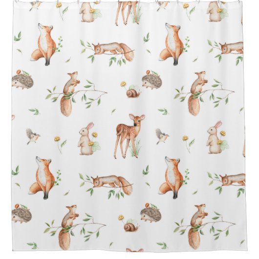 かわいい森の動物の友だちパターン シャワーカーテン (正面)