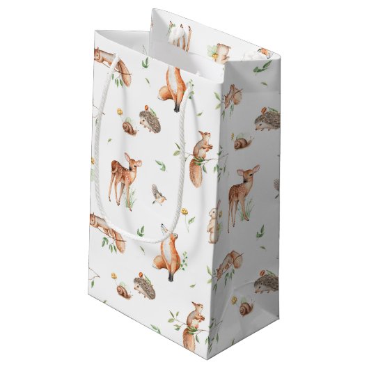 かわいい森の動物の友だちパターン スモールペーパーバッグ (裏面アングル)