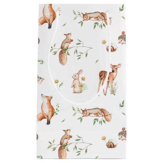 かわいい森の動物の友だちパターン スモールペーパーバッグ (正面)