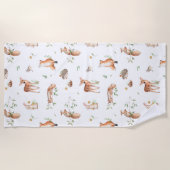 かわいい森の動物の友だちパターン ビーチタオル (正面)