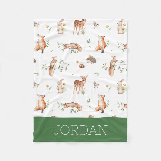 かわいい森の動物の友だちパターン フリースブランケット (正面)