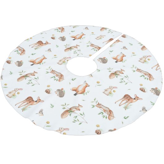 かわいい森の動物の友だちパターン ブラッシュドポリエステルツリースカート (アングル)