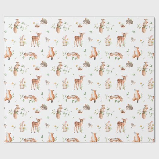 かわいい森の動物の友だちパターン ラッピングペーパー (フラット)