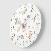 かわいい森の動物の友だちパターン ラージ壁時計 (傾斜)