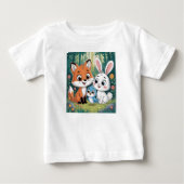 かわいい森の動物の友達子供のキャラクターデザイン ベビーTシャツ (正面)