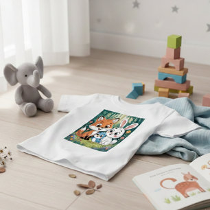 かわいい森の動物の友達子供のキャラクターデザイン ベビーTシャツ