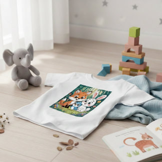 かわいい森の動物の友達子供のキャラクターデザイン ベビーTシャツ