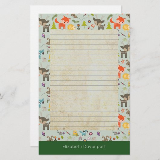 かわいい森の動物の姿が並ぶ 便箋 (正面/裏面)