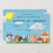 かわいい森の動物の子供の誕生日パーティー 招待状 (正面/裏面)