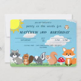 かわいい森の動物の子供の誕生日パーティー 招待状