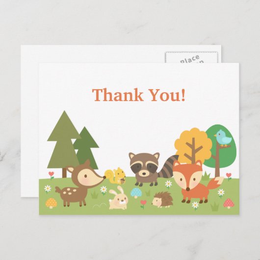 かわいい森の動物の感謝 ポストカード (正面/裏面)