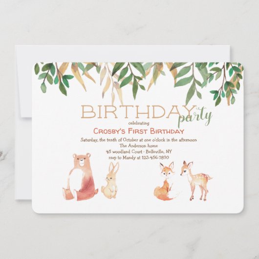 かわいい森の動物の招待状 招待状 (正面)
