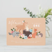 かわいい森の動物の最初の誕生日 招待状 (スタンド正面)
