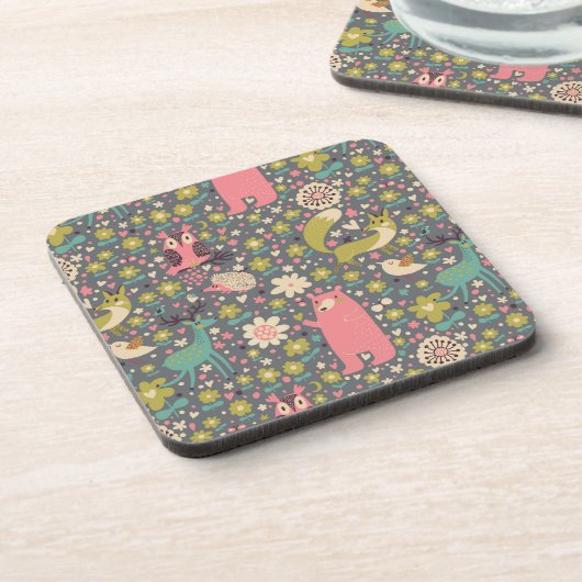 かわいい森の動物の柄 コースター (左側)