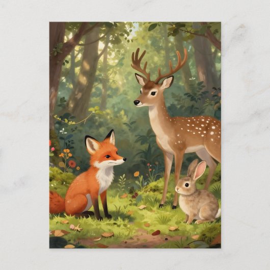 かわいい森の動物の森の風景 ポストカード (正面)