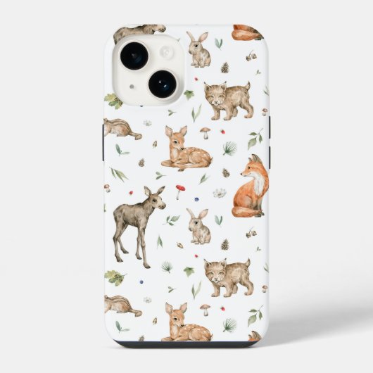 かわいい森の動物の模様 iPhoneケース (裏面)
