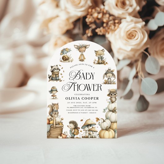 かわいい森の動物の水の色ベビーシャワー 招待状