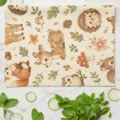かわいい森の動物の水彩模様 キッチンタオル (折り畳み)